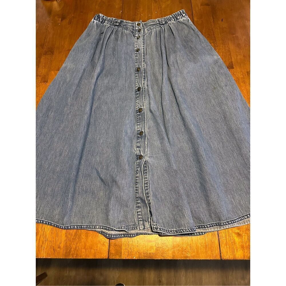 Vtg Jordache Womens Jean Denim Maxi Skirt Sz 14 Snap Front 90s USA 30” waist